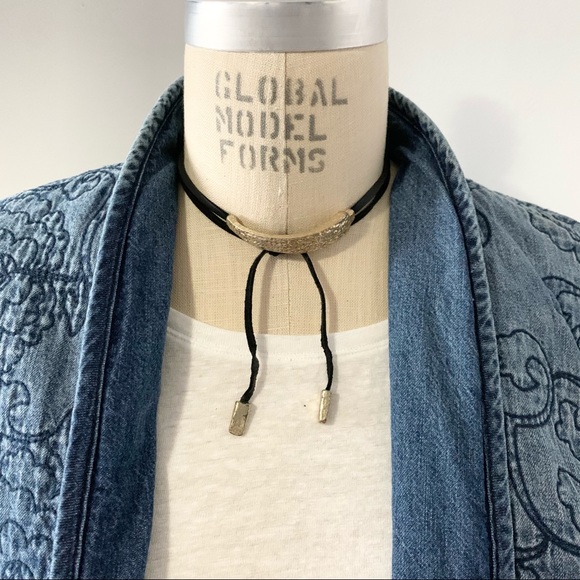 Goldtone Black Suede Adjustable Choker Necklace - Picture 10 of 11